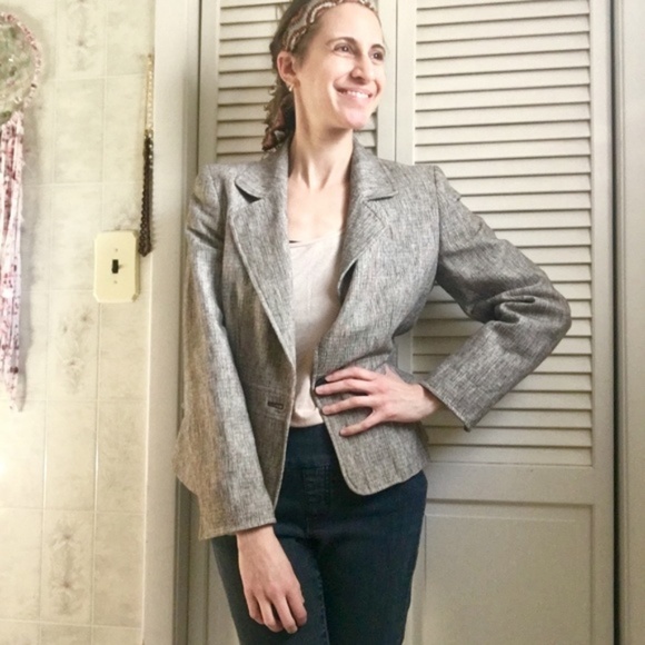 {Ellen Tracy for Saks} Grey Tweed Career Blazer, 4 - Picture 3 of 8